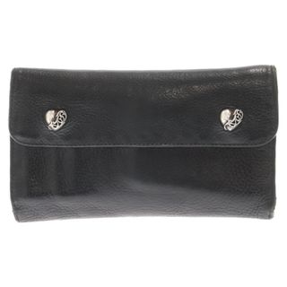 クロムハーツ(Chrome Hearts)のCHROME HEARTS クロムハーツ WAVE HEART ウェーブ ハート ボタンレザー ロングウォレット 長財布 ブラック(長財布)