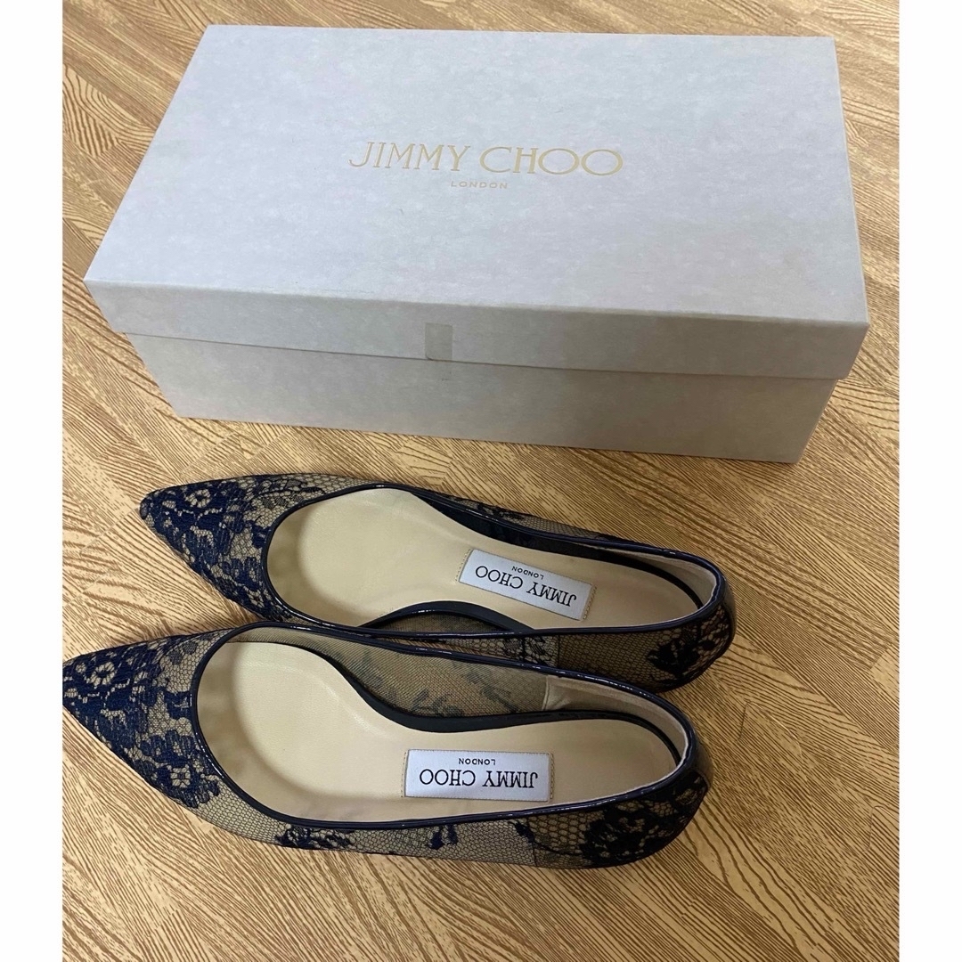 JIMMY CHOO(ジミーチュウ)のジミーチュウ　レースフラットパンプス　23.5cm レディースの靴/シューズ(ハイヒール/パンプス)の商品写真