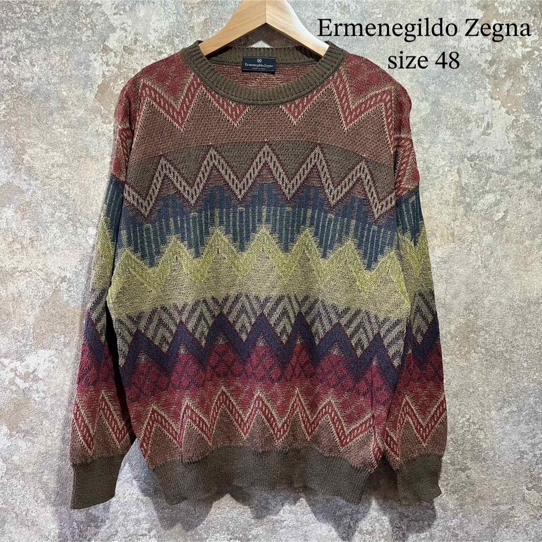 イタリア製 Ermenegildo Zegna 総柄 デザインニット