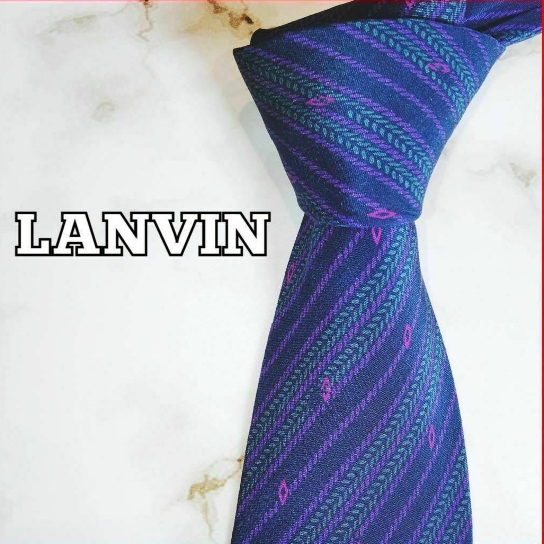 LANVIN(ランバン)のLANVIN ⭐️ ランバン　シルク　ネクタイ　ストライプ　高級　紫　紺 メンズのファッション小物(ネクタイ)の商品写真