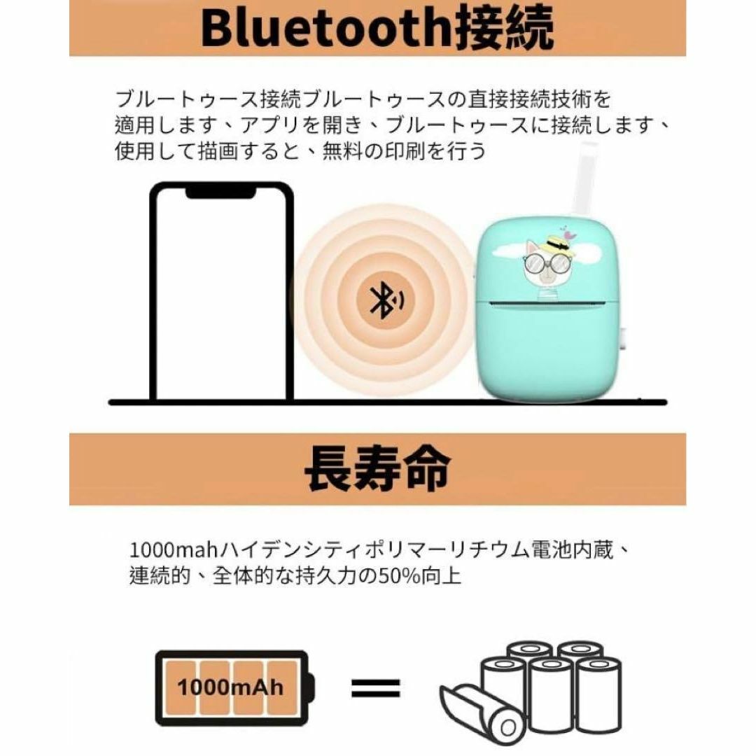 サーマルプリンター ラベル フォト ミニプリンター Bluetooth スマホ インテリア/住まい/日用品の文房具(シール)の商品写真