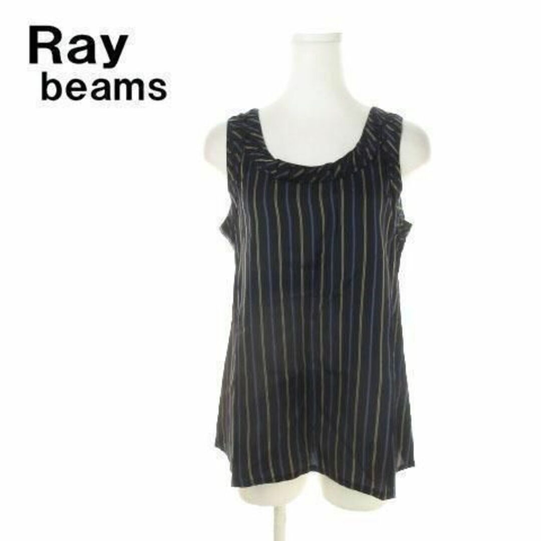 Ray BEAMS(レイビームス)のレイビームス ノースリーブブラウス ストライプ 黒 210326IK10A レディースのトップス(Tシャツ(半袖/袖なし))の商品写真