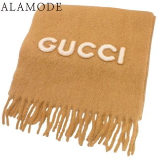 グッチ(Gucci)のGUCCI(グッチ) パッチ ウール スカーフ マフラー アパレル ファッション小物 Aprs-Ski ロゴ ウール ナイロン モヘヤ キャメル ホワイト 765715 3GALV 9877(2024年2月現在現行品) レディース 40803001295【中古】【アラモード】(マフラー/ショール)