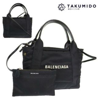 バレンシアガ(Balenciaga)のバレンシアガ 2WAY ハンドバッグ ネイビー カバス XS 中古 390346 ブラック ナイロン レザー BALENCIAGA 【中古】 | ショルダー バック 手提げカバン レディース ロゴ シンプル ファッション 黒 ブランド Aランク(ハンドバッグ)