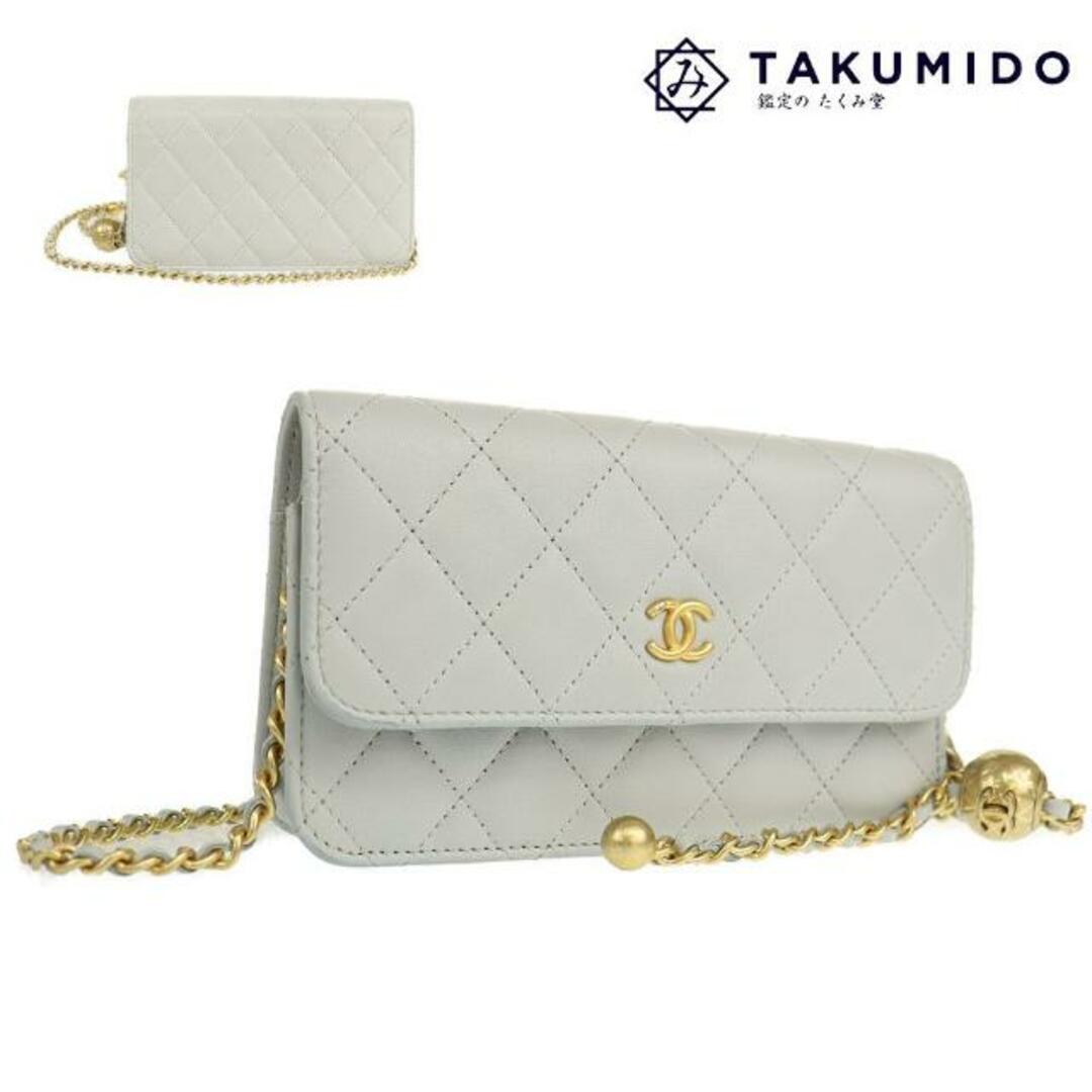 シャネル チェーンウォレット マトラッセ ココマーク  ライトグレー ゴールド金具 ラムスキン CHANEL  | 財布 ショルダーウォレット 肩掛け レザー カバン ココマーク レディース ファッション ハイブランド Aランクファッション小物