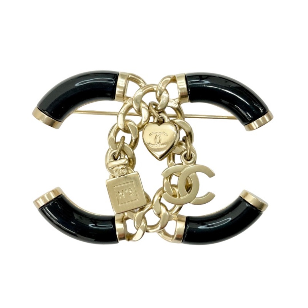 本命ギフト シャネル CHANEL ブローチ ココマーク チェーン ハート ゴールド イエローゴールド