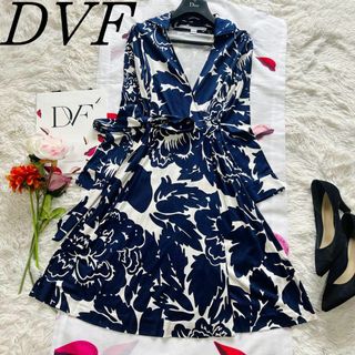 ダイアンフォンファステンバーグ(DIANE von FURSTENBERG)の【良品】DIANEvonFURSTENBERG ラップワンピース ネイビー 0(ひざ丈ワンピース)