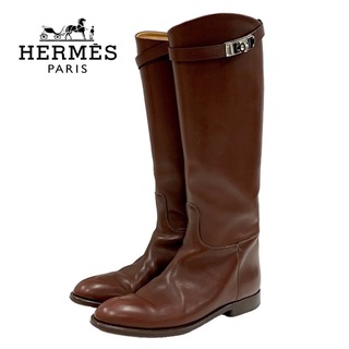 エルメス(Hermes)のエルメス HERMES ジャンピング ブーツ ロングブーツ 靴 シューズ ケリー金具 レザー ブラウン シルバー(ブーツ)