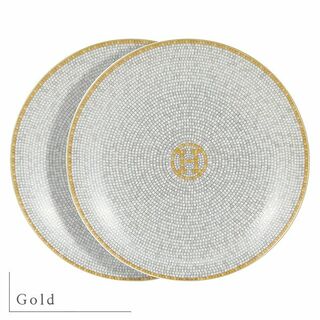 エルメス(Hermes)のエルメス パンプレート ブレッドプレート モザイク24 モザイク ヴァンキャトル ゴールド ホワイト 食器 お皿 皿 プレート 洋食器 中皿 新品 3254(食器)