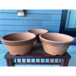 植木鉢　素焼き　7号　3点セット　観葉植物　多肉植物　山野草　花　雑木　盆栽鉢(その他)