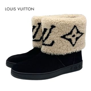 ルイヴィトン(LOUIS VUITTON)の未使用 ルイヴィトン LOUIS VUITTON スノードロップ ブーツ ショートブーツ ムートンブーツ モノグラム 折り返し スエード ブラック(ブーツ)