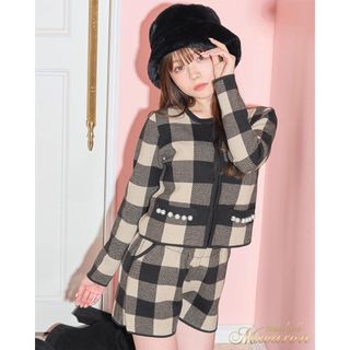 ミシェルマカロン(michellMacaron)の新品未使用　ミシェルマカロン　ブロックチェックセットアップ　XS(セット/コーデ)