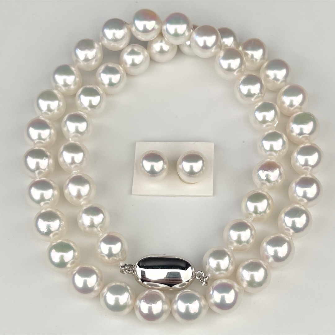 アコヤ真珠ネックレス8.5-9.0mmテリ重視品ペア付き鑑別付きセット新品未使用 レディースのアクセサリー(ネックレス)の商品写真