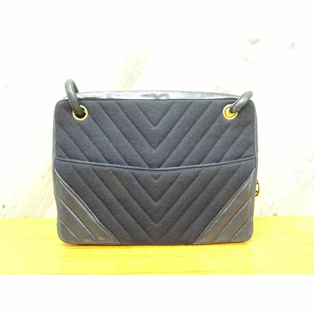 CHANEL - K名026/ CHANEL コットン レザー Vステッチ トートバッグ
