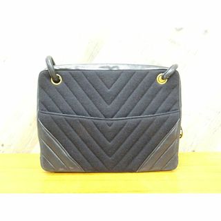 シャネル(CHANEL)のK名026/ CHANEL コットン レザー Vステッチ トートバッグ (ハンドバッグ)