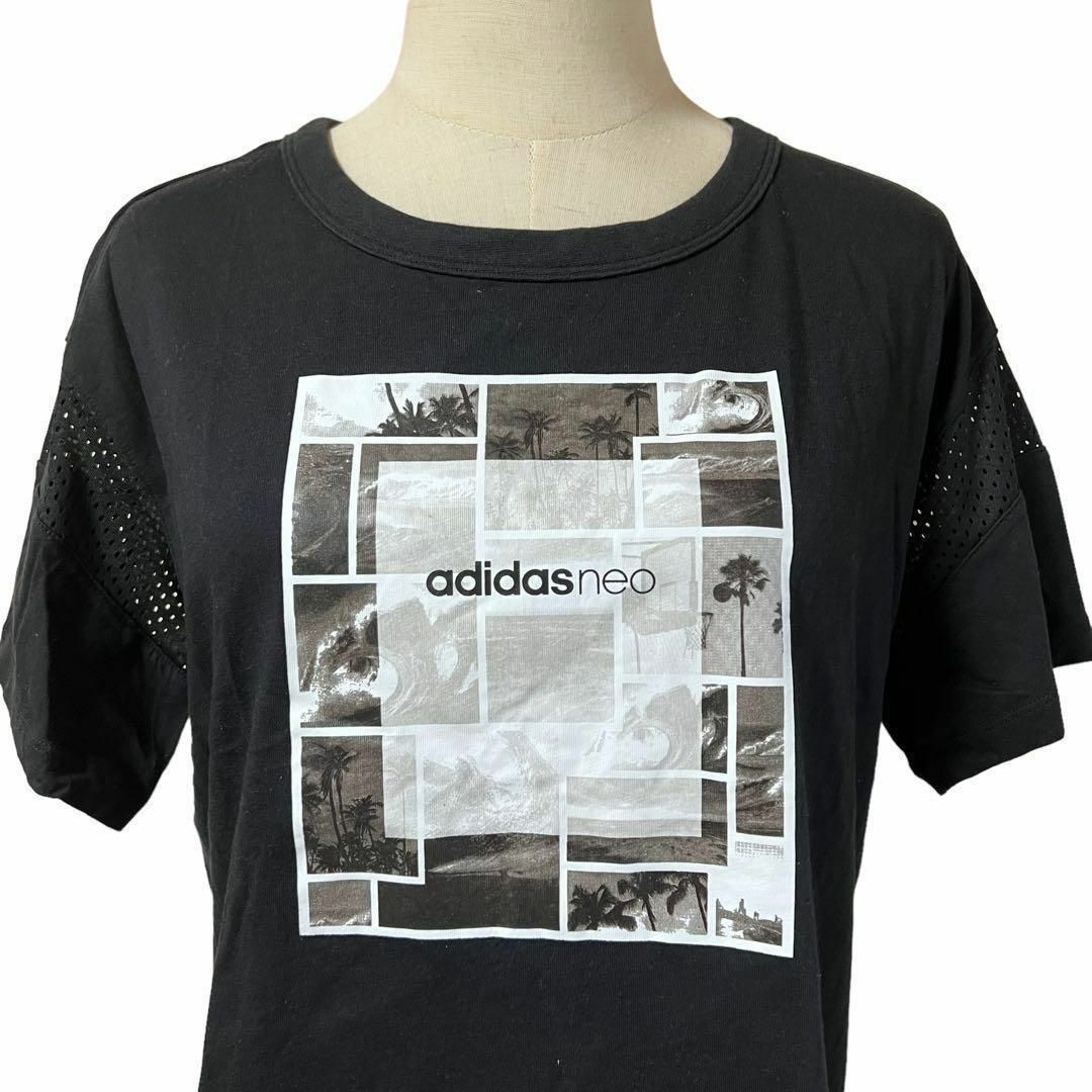 adidas(アディダス)のadidas アディダス 美品 半袖Tシャツ 黒 全面プリント プルオーバー レディースのトップス(Tシャツ(半袖/袖なし))の商品写真