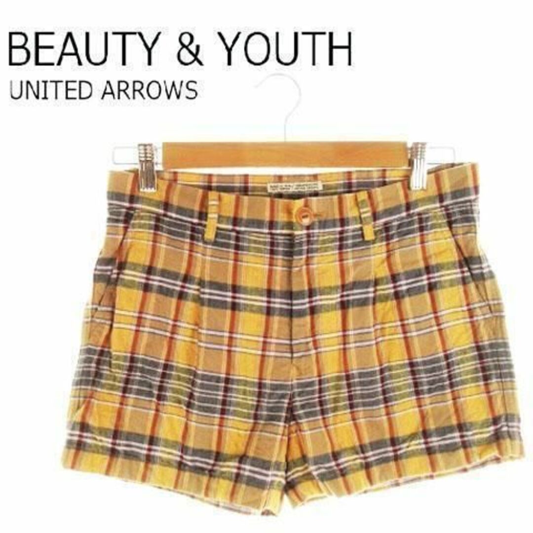 BEAUTY&YOUTH UNITED ARROWS(ビューティアンドユースユナイテッドアローズ)のB&Y ショートパンツ コットン チェック 27 黄 211129AH17A レディースのパンツ(ショートパンツ)の商品写真