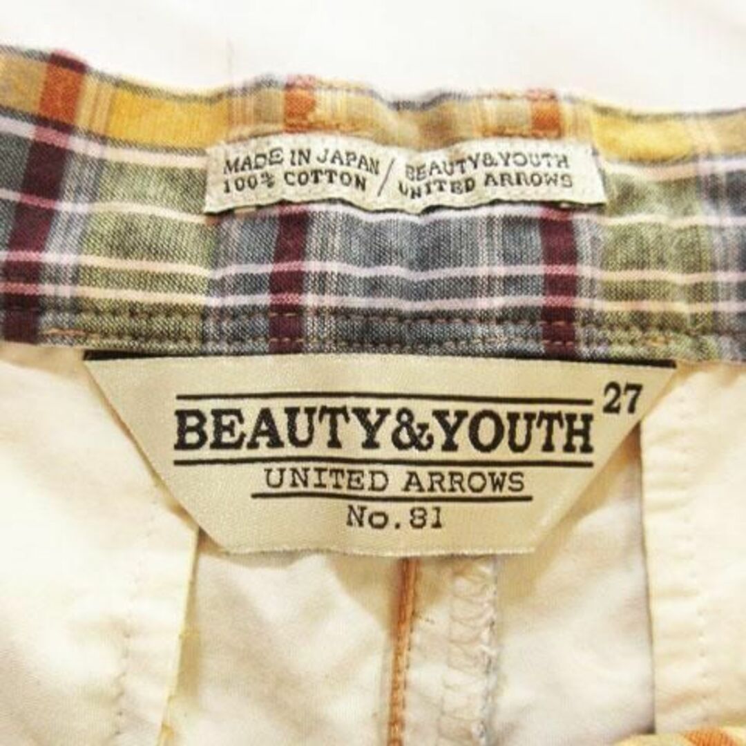 BEAUTY&YOUTH UNITED ARROWS(ビューティアンドユースユナイテッドアローズ)のB&Y ショートパンツ コットン チェック 27 黄 211129AH17A レディースのパンツ(ショートパンツ)の商品写真