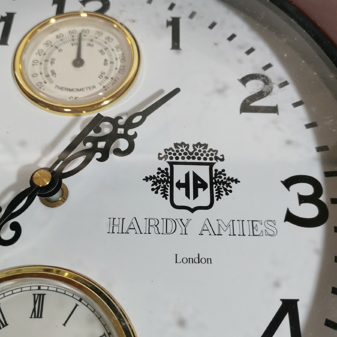 HARDY AMIES(ハーディエイミス)のハーディエイミス ロンドン 壁掛け時計 温湿度計つき 動作品 インテリア/住まい/日用品のインテリア小物(掛時計/柱時計)の商品写真