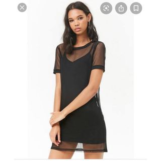 フォーエバートゥエンティーワン(FOREVER 21)のforever21シースルーTシャツワンピース黒メッシュKPOPダンス衣装(ミニワンピース)