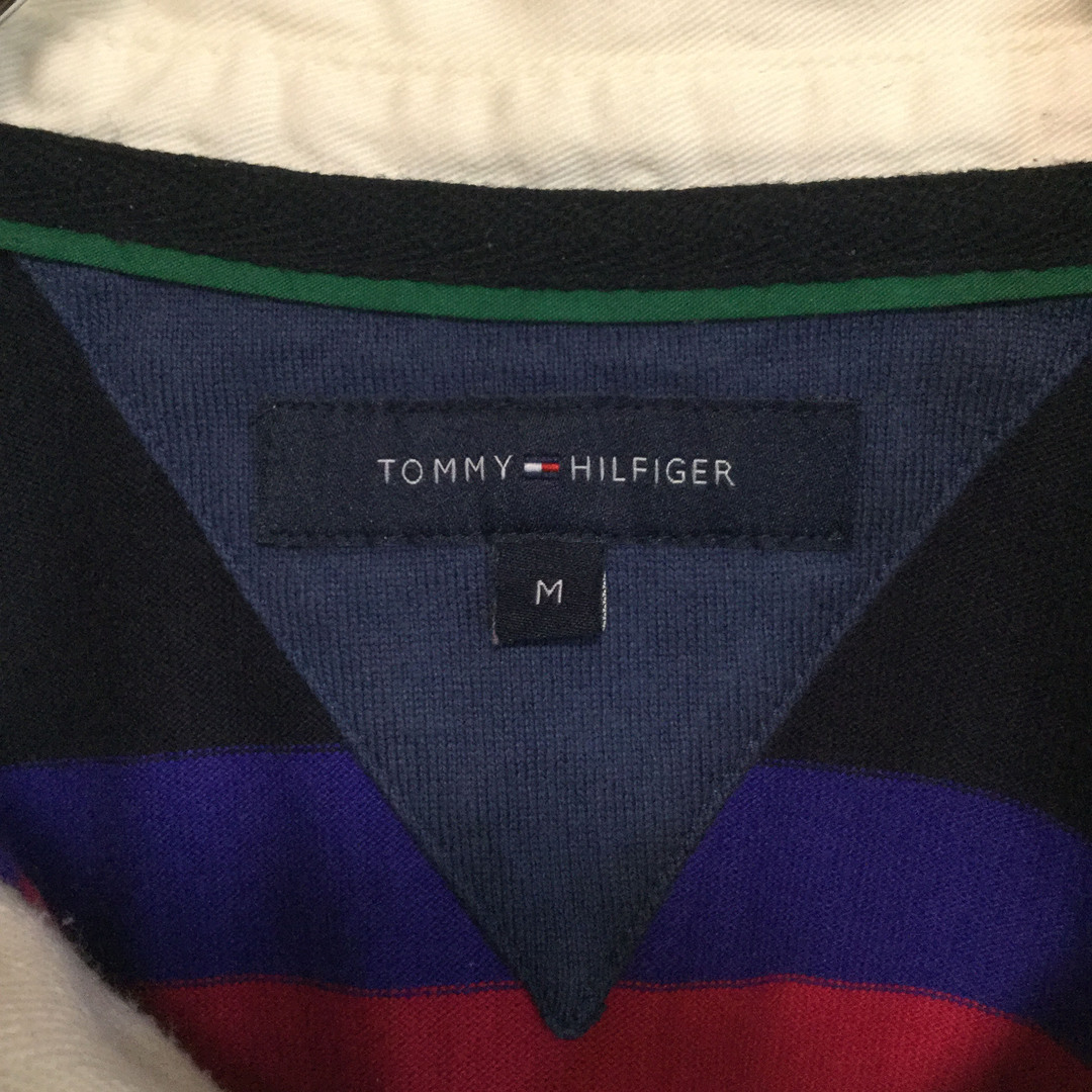 TOMMY HILFIGER(トミーヒルフィガー)の【トミーヒルフィガー 長袖ラガーシャツ】ロゴ刺繍 ボーダー ポロ L 古着 メンズのトップス(ポロシャツ)の商品写真