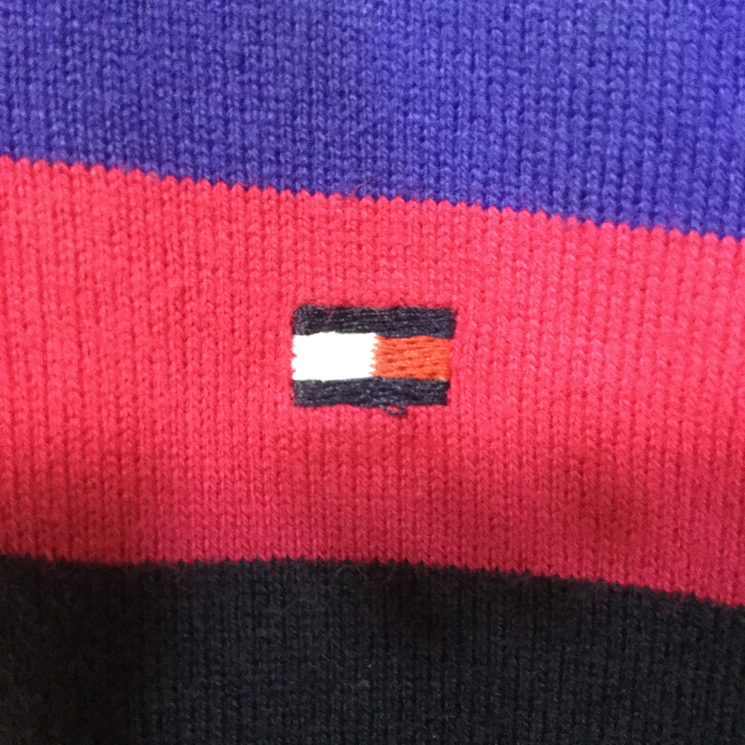 TOMMY HILFIGER(トミーヒルフィガー)の【トミーヒルフィガー 長袖ラガーシャツ】ロゴ刺繍 ボーダー ポロ L 古着 メンズのトップス(ポロシャツ)の商品写真