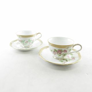 ノリタケ(Noritake)の美品 Noritake ノリタケ ガラコンテッサ 1497 ティーカップ＆ソーサー 2客 ペア 花柄 フラワー ゴールド 金彩 高級 SU5445X (グラス/カップ)