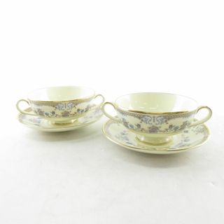 ミントン(MINTON)の美品 MINTON ミントン AVONLEA アボンリー スープカップ＆ソーサー 2客 ペア 金彩 希少 レア SY8179A1 (食器)