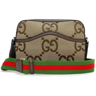 グッチ(Gucci)のグッチ ジャンボGG ショルダー メッセンジャーバッグ 斜め掛け GGキャンバス レザー コットンリネン キャメル ベージュ エボニー ダークブラウン ゴールド金具 675891 GUCCI（新品・未使用品）(メッセンジャーバッグ)