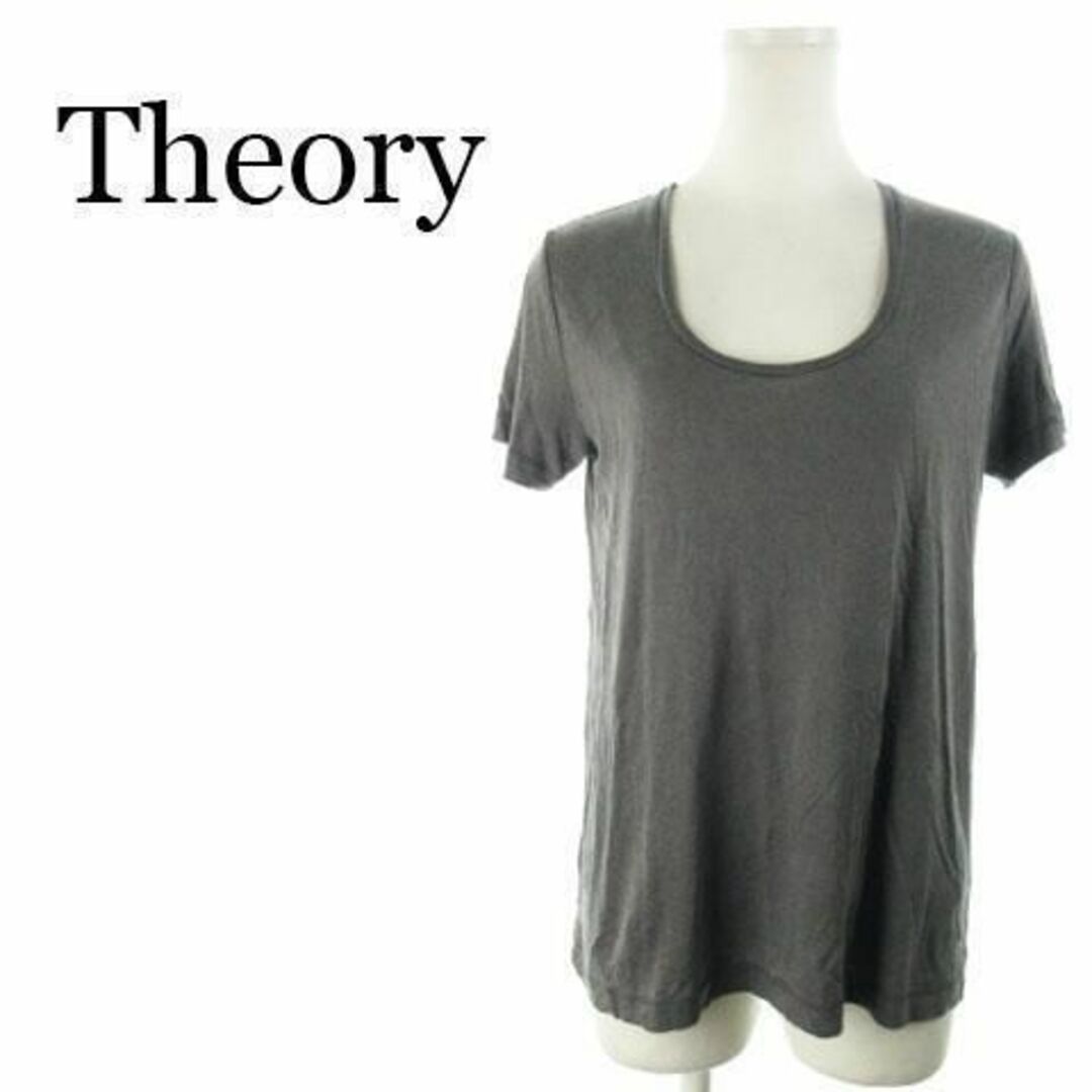 theory(セオリー)のセオリー Tシャツ カットソー 丸襟 半袖 麻混 グレー 220523AH9A レディースのトップス(Tシャツ(半袖/袖なし))の商品写真