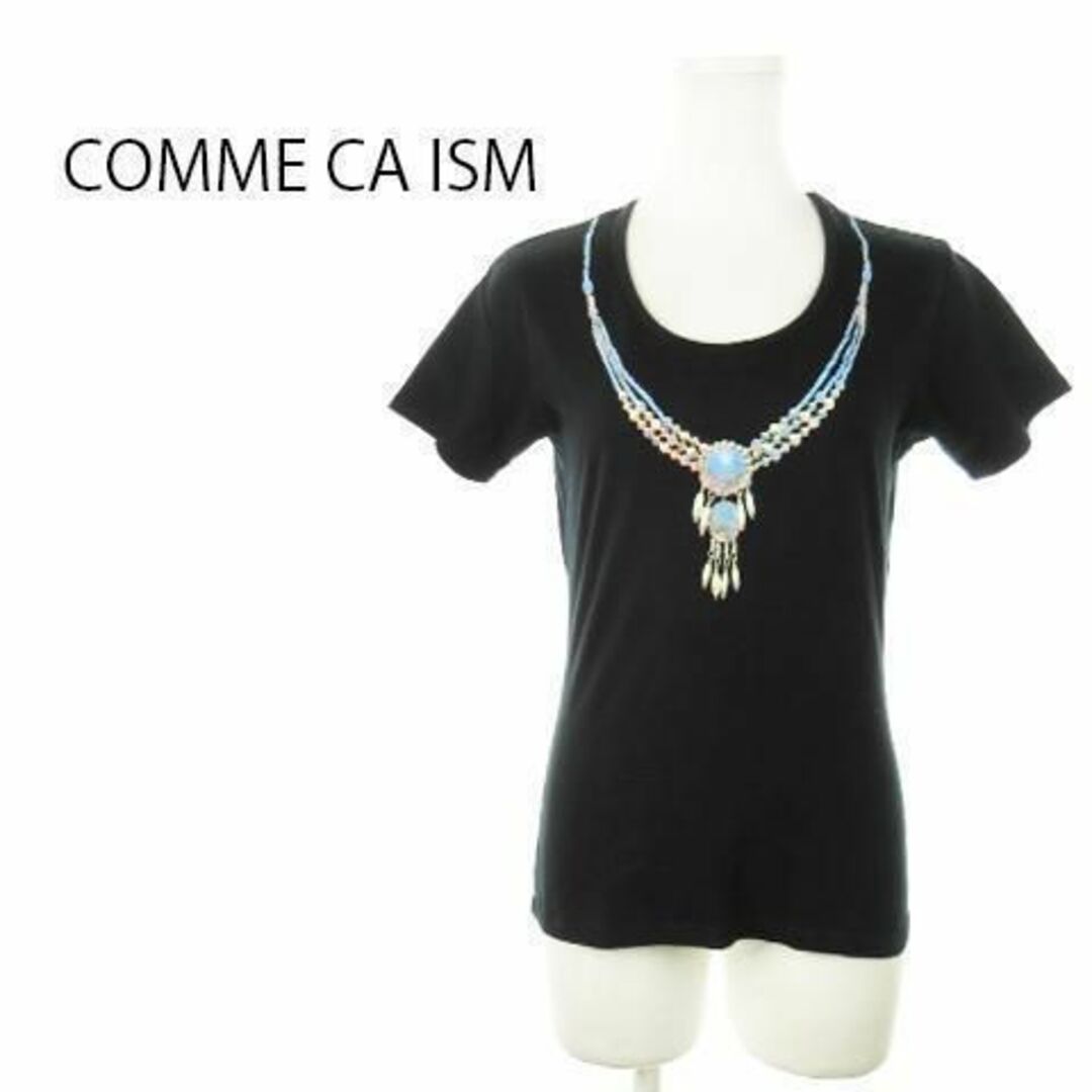 COMME CA ISM(コムサイズム)のコムサイズム Tシャツ 半袖 プリント ネックレス 黒 220830AH10A レディースのトップス(Tシャツ(半袖/袖なし))の商品写真