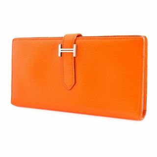 極 美品 C 刻印 HERMES エルメス ベアンスフレ ヴォーエプソン レザー 二つ折り 長財布 ウォレット グレージュ エトゥープ 1124kmf956-3約175cmマチ