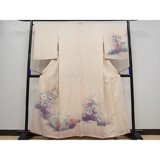 平和屋1■訪問着　手描き　草花文　銀彩　逸品　1tx0601(着物)