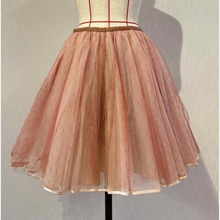 レッドヴァレンティノ(RED VALENTINO)のRED VALENTINO 張りのあるドットチュールスカート　ピンク　超美品(ひざ丈スカート)