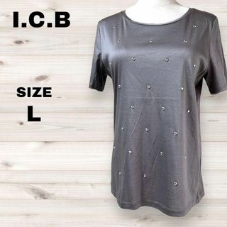 ICB アイシービー 美品 半袖Tシャツ トップス ブラウス ビジュー 大き目(カットソー(半袖/袖なし))