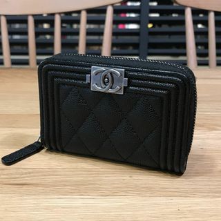 シャネル(CHANEL)の新品同様 シャネル ボーイシャネル マトラッセ ジップコインパース ブラック 黒(コインケース)