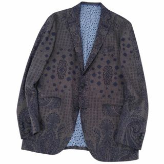 エトロ(ETRO)の美品 エトロ ETRO ジャケット テーラード ペイズリー コットン ウール アウター メンズ イタリア製 52(L相当) グレー/ネイビー(テーラードジャケット)