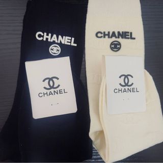 ブラック新品　未使用　CHANEL ソックス　ロゴ　レース