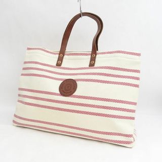 JUST CAMPAGNE / ジャストカンパーニュ ◆トートバッグ/レザーハンドル/Cabas/ボーダー/ベージュ×レッド 【バッグ/バック/BAG/鞄/カバン】 レディースファッション【中古】 [0220477311](トートバッグ)