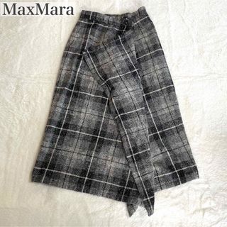 MaxMara 白タグ　ロングスカート フレア　チェック　ウール　イタリア製