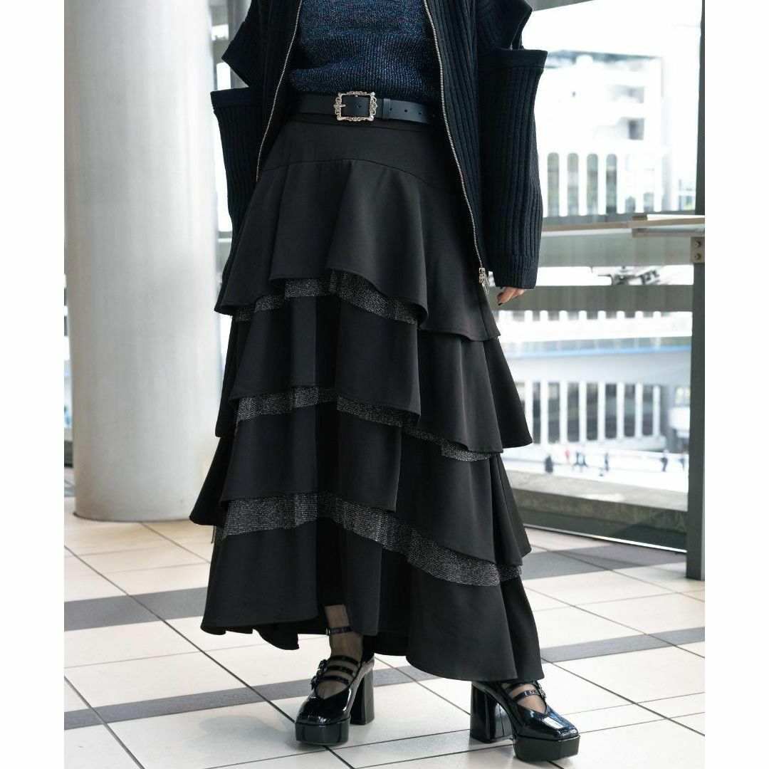 HARE(ハレ)の入手困難 即完売品 新品 HARE ラメメッシュティアードスカート ブラック09 レディースのスカート(ロングスカート)の商品写真