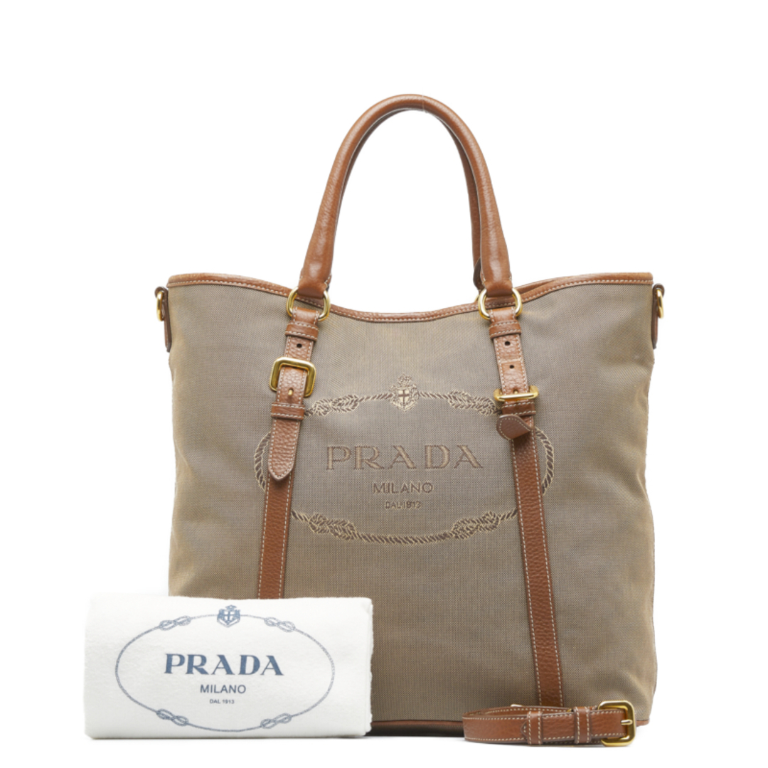 プラダ ロゴジャガード ハンドバッグ ショルダーバッグ 2WAY キャンバス レディース PRADA 【1-0113940】約13cmショルダー高さ