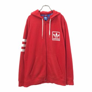 アディダス(adidas)のアディダス トレフォイルロゴ 長袖 ジップパーカー L レッド adidas スウェット メンズ 古着 【240202】(パーカー)