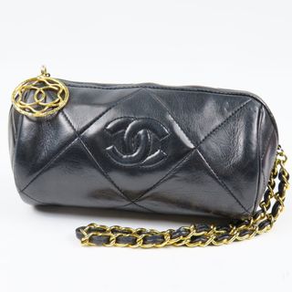 シャネル(CHANEL)の極美品 CHANEL シャネル マトラッセ チェーンハンドバッグ ココマーク ヴィンテージ クラッチバッグ ラムスキン ブラック レディース【中古】(クラッチバッグ)