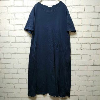 ジーユー(GU)の【GU】ワンピース (XL) ネイビー 無地 カジュアル ロンT(ロングワンピース/マキシワンピース)