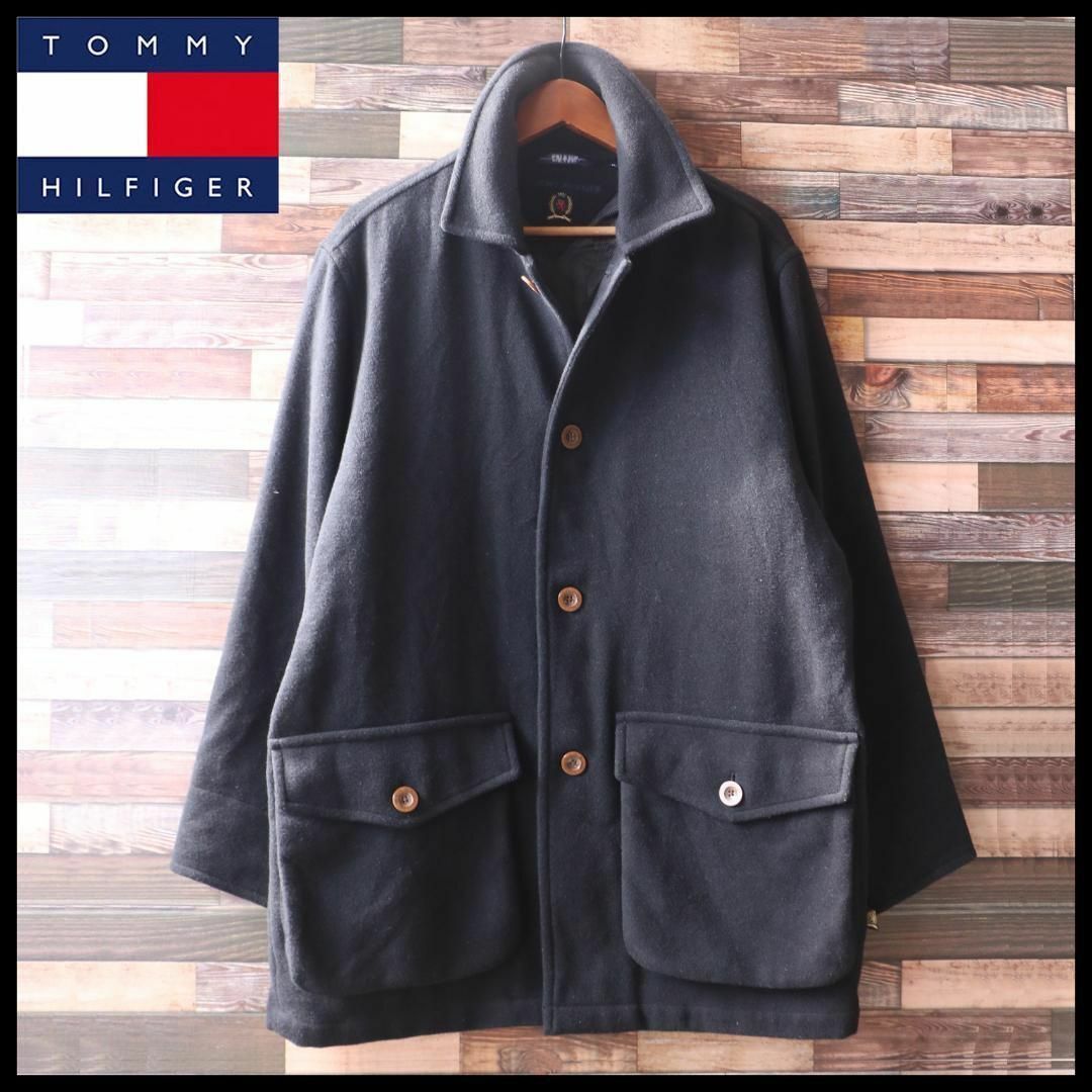 TOMMY HILFIGER(トミーヒルフィガー)のトミーフィルフィガー TOMMY HILFIGER メンズコート 古着 M 黒 メンズのジャケット/アウター(ピーコート)の商品写真