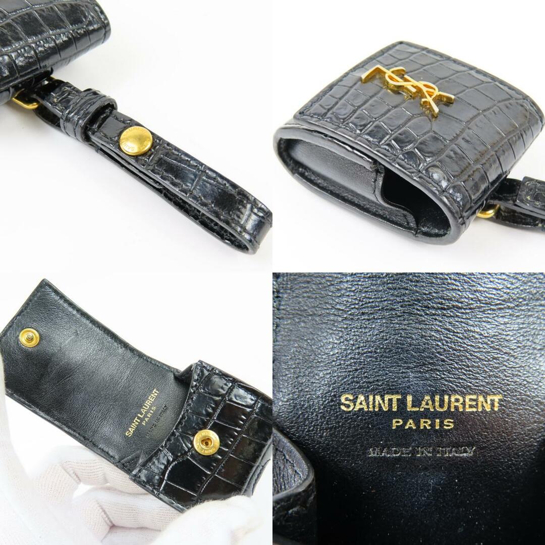 Saint Laurent(サンローラン)の極美品 SAINT LAURENT サンローラン AirPods エアーポッツケース イヤホンケース イヤフォン クロコダイル型押し YSL その他小物 レザー ブラック レディース【中古】 レディースのファッション小物(その他)の商品写真