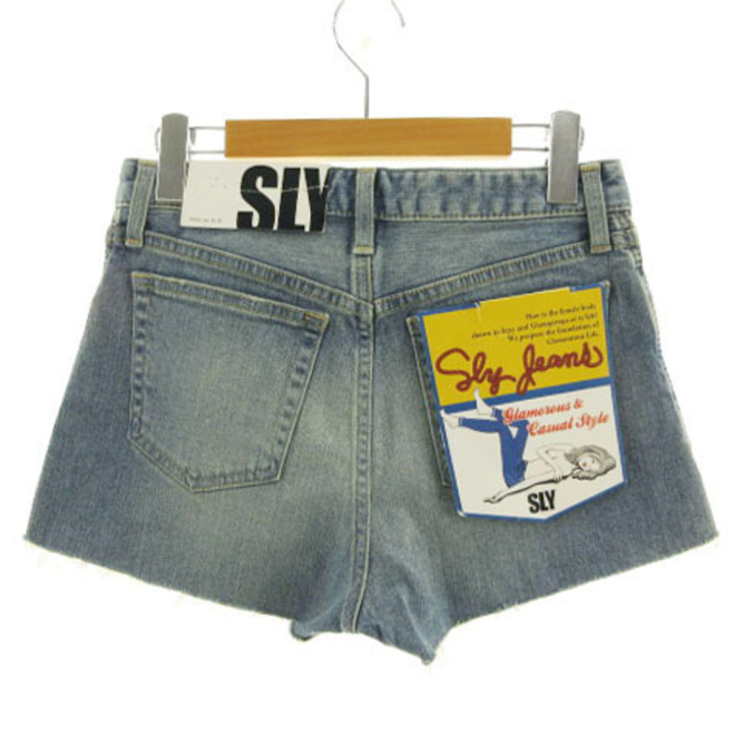 SLY(スライ)のSLY ショートパンツ デニム ユーズド加工 裾カットオフ 日本製 青 2 レディースのパンツ(ショートパンツ)の商品写真