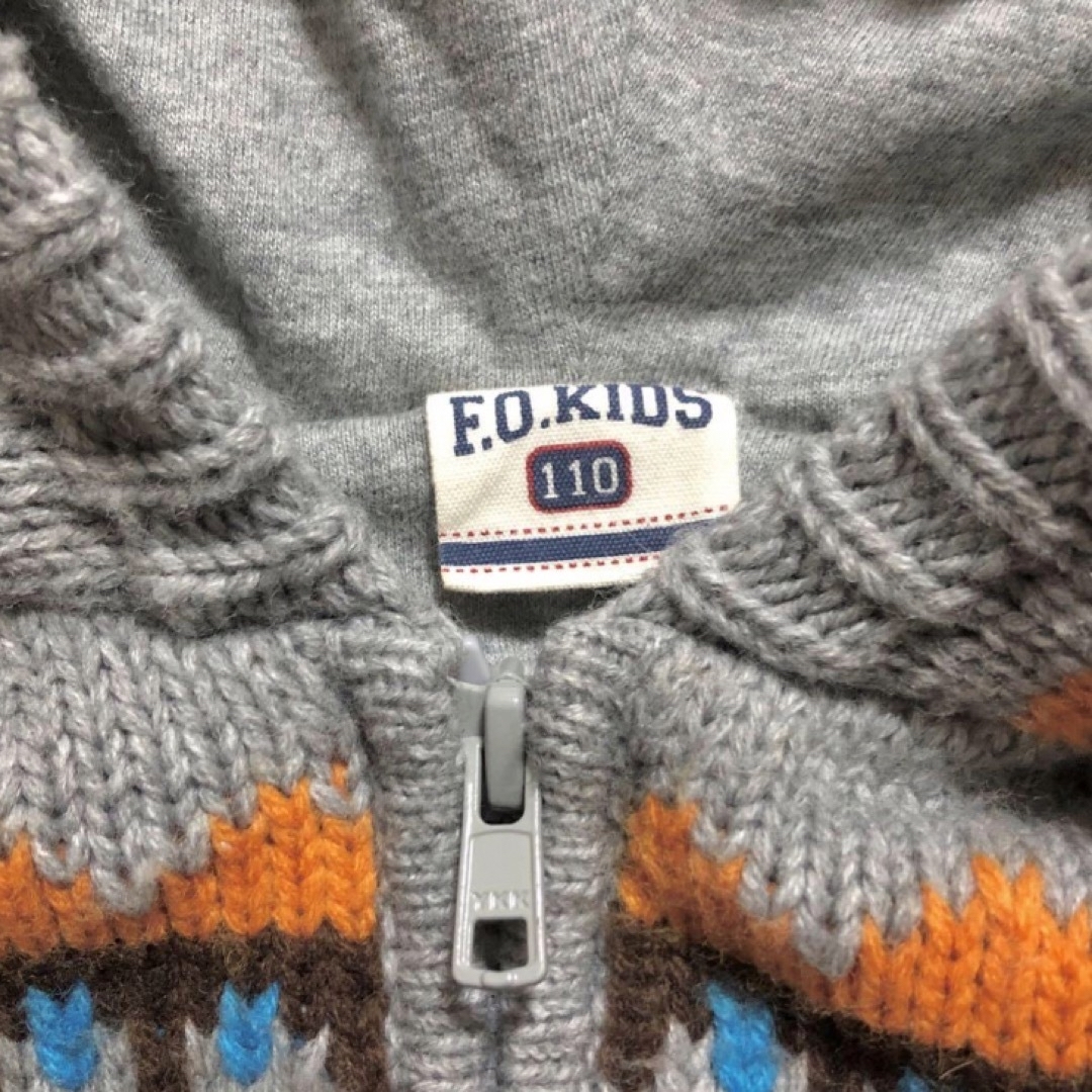 F.O.KIDS(エフオーキッズ)のエフオーキッズ　ニットパーカージャケット　カウチン　グレー　男女兼用 キッズ/ベビー/マタニティのキッズ服女の子用(90cm~)(ジャケット/上着)の商品写真