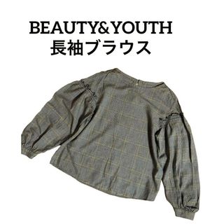 ビューティアンドユースユナイテッドアローズ(BEAUTY&YOUTH UNITED ARROWS)のBEAUTY&YOUTH ビューティ&ユース ブラウス 長袖 黒 チェック柄M(カットソー(長袖/七分))